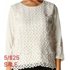 J Crew  3/4 Long Sleeve Crochet Lace Overlay Top Size Small 5/$25 SALE
